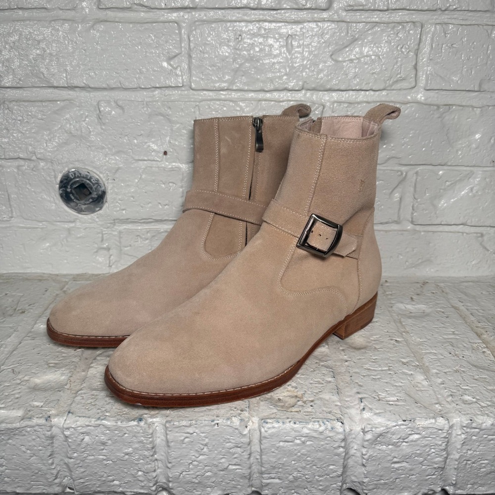 Ponce Tan Suede Jodhpur Ankle Boots Mens 10 Buckle Strap Side Zip Leather Sole